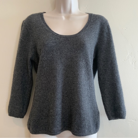 InCashmere Sweaters - InCashmere Scoop Neck 3/4 Sleeve Cashmere Gray Sweater Top Size Medium
